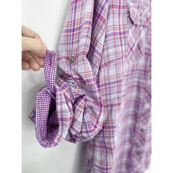 Marmot Women's‎ Purple Plaid Button Up Collared Roll Tab Sleeve Shirt Sz M - Picture 5 of 10